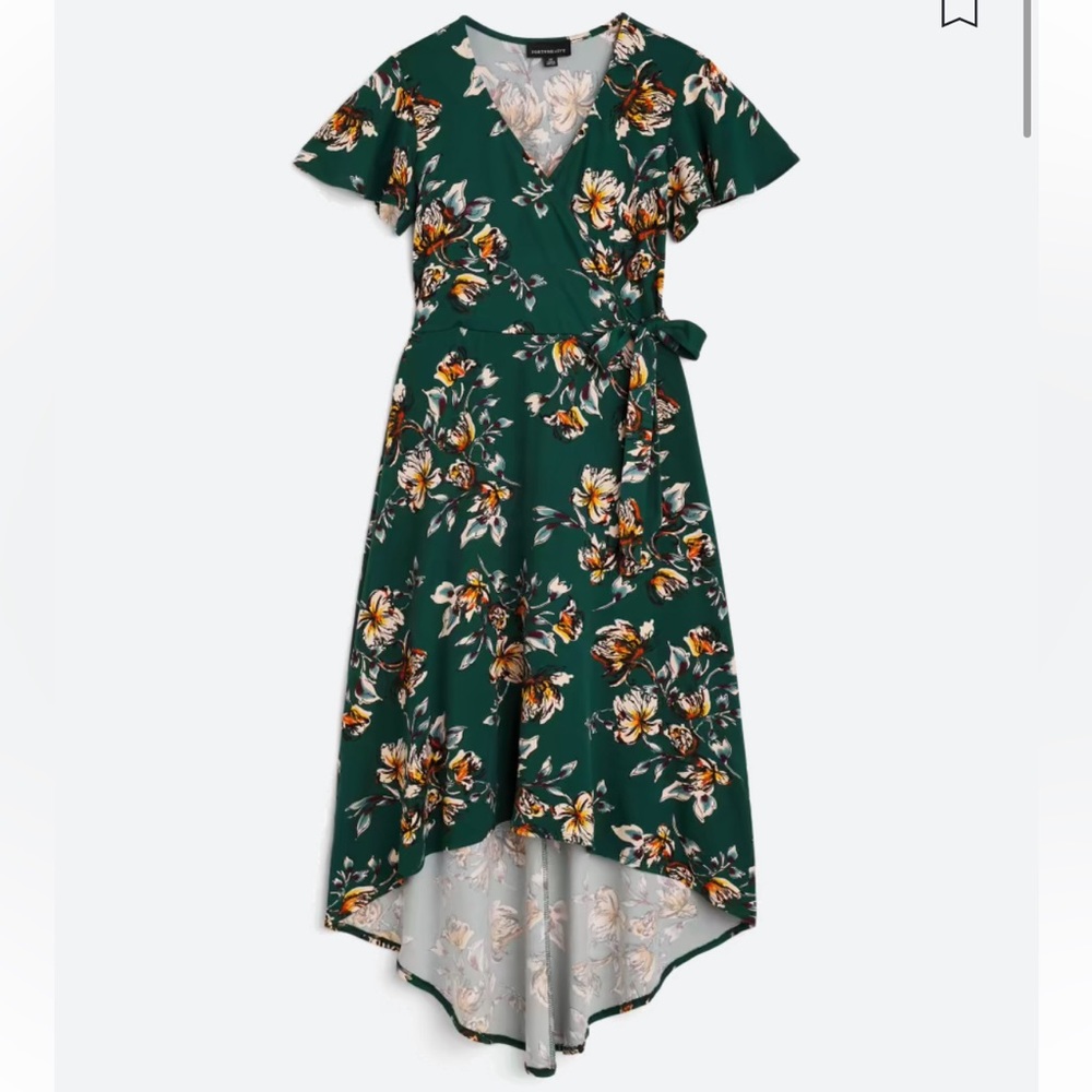 NWOT - FORTUNE + IVY Irene Faux Wrap Brushed Knit Green Floral Maxi Dress.